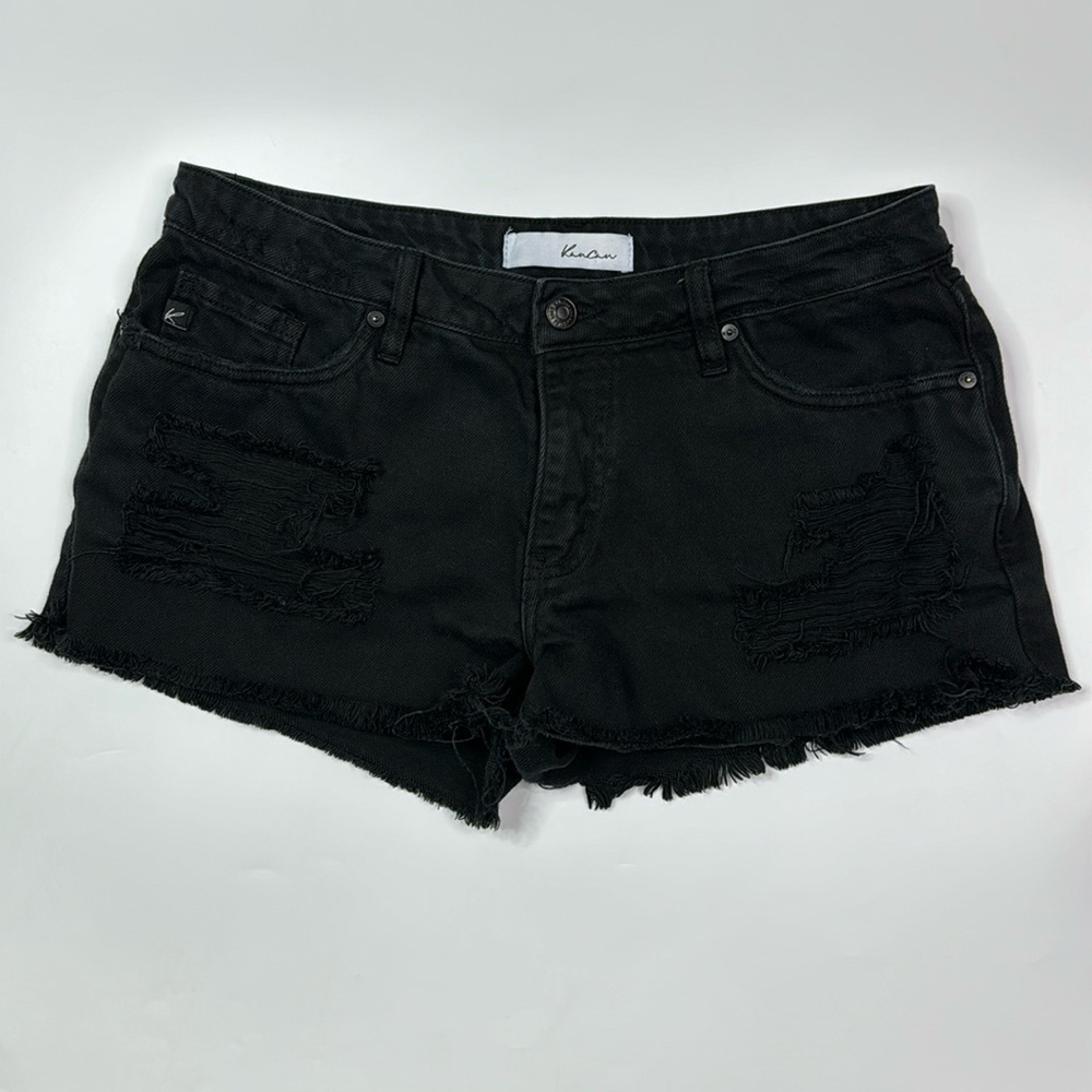 KanCan Black Raw Hem Distressed Shorts Medium